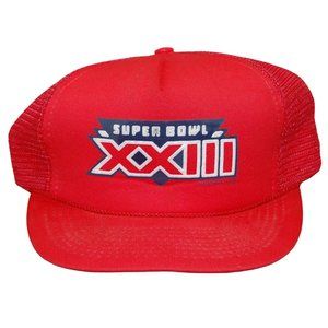 Vintage 1988 NFL Super Bowl XXIII Red Mesh Snapback Trucker Hat 49ers Bengals